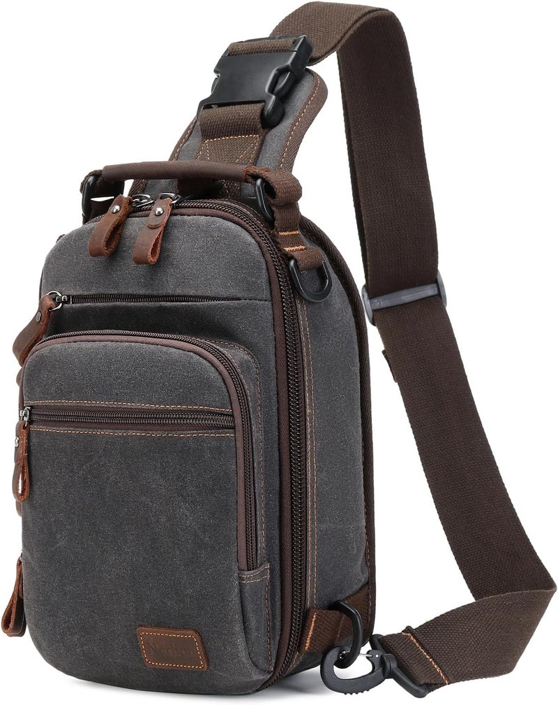 NerIion Nerlion Sling Bag for Men Waxed Canvas Crossbody Bag Chest Bag Water Resistant Shoulder Bag Casual Daypack - Image 1
